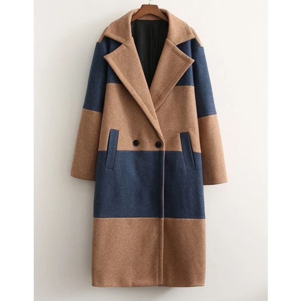 Color Block Double Breasted Coat Nwt